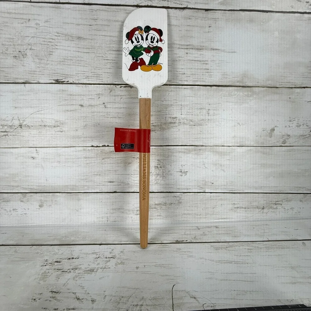 Williams Sonoma Disney Mickey Minnie Mouse Christmas Silicone Spatula Wood Handl